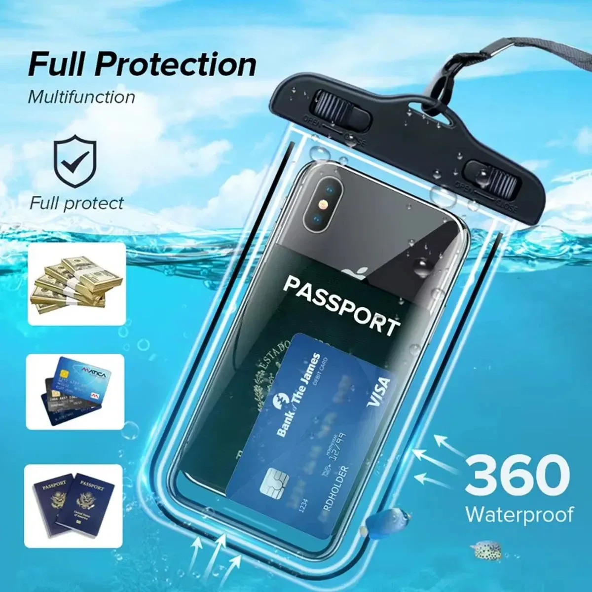 Pochette étanche transparente pour téléphone portable à porter au cou, compatible écran tactile, pour la plage, la natation et les activités de plein air 5