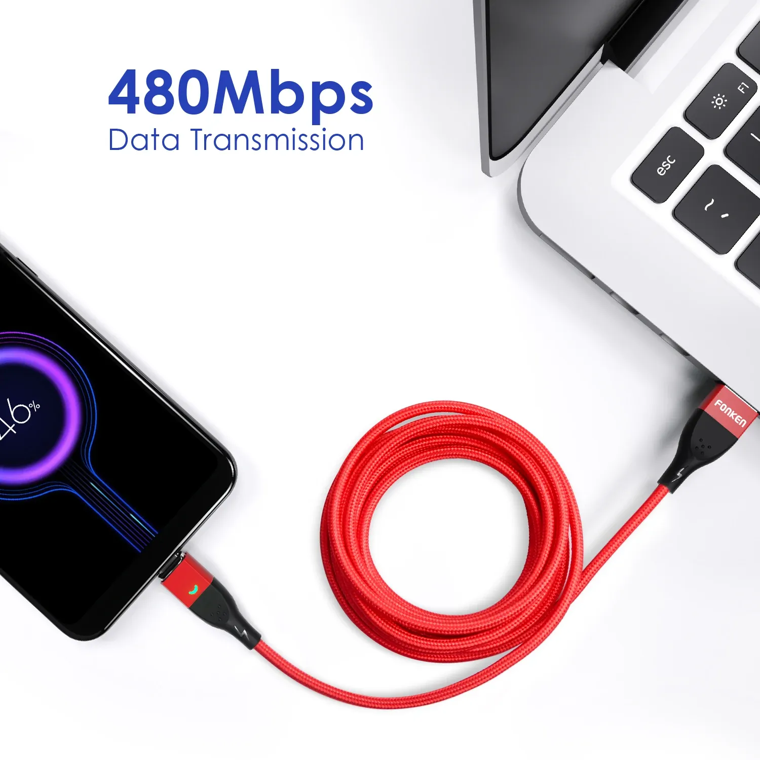 FONKEN – Câble magnétique USB-C à charge rapide et transfert de données, compatible Huawei et Xiaomi 13 Pro 2