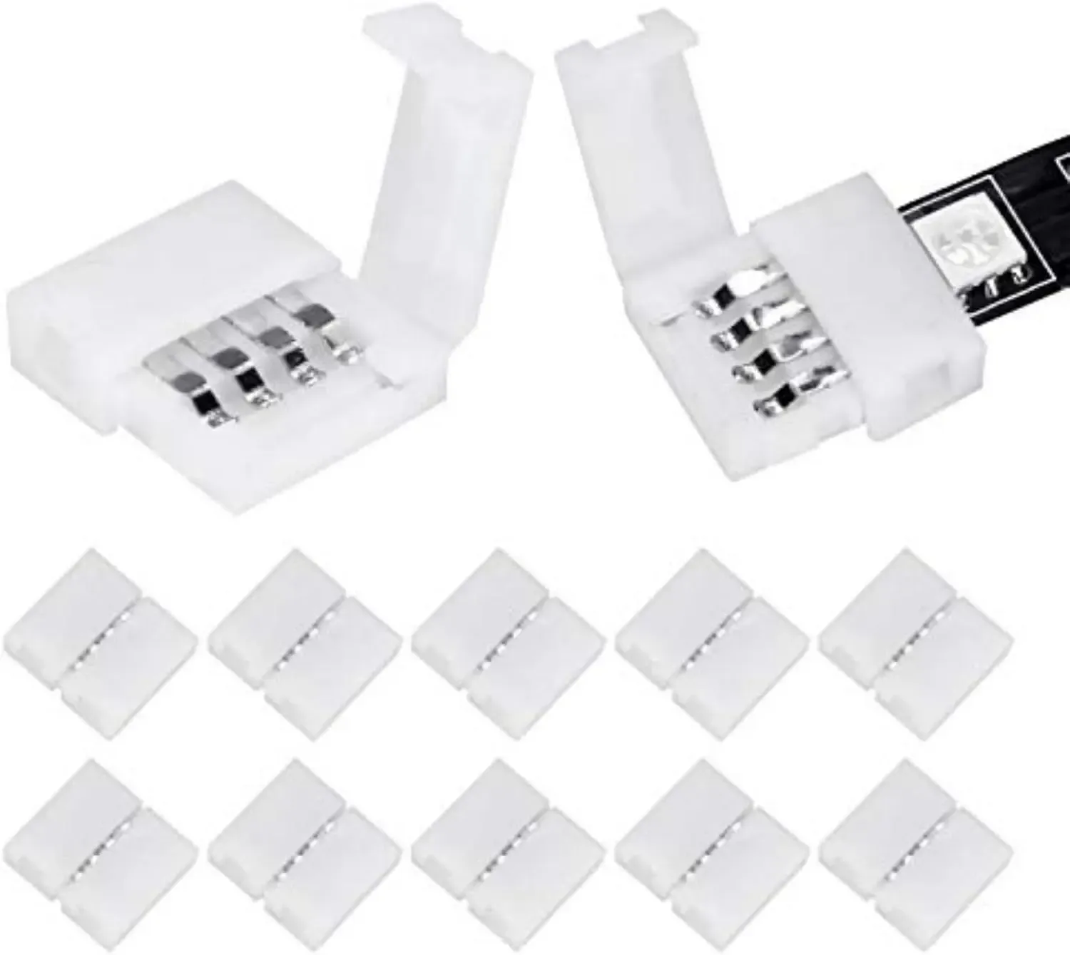 Connecteur sans soudure en L pour bande LED, 4 broches, 10 mm, pour bande RGB 5050/3528 PCB, lot de 10 pièces 2