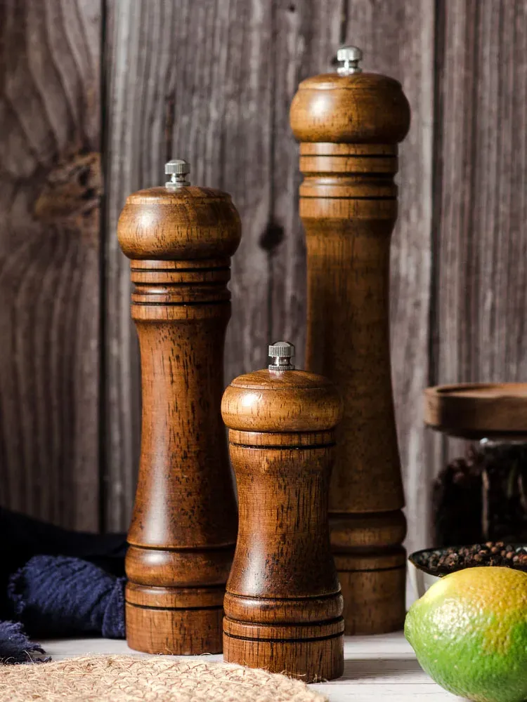 Moulins à sel et à poivre vintage en bois, réglables, à mouvement manuel et mécanisme en céramique 3
