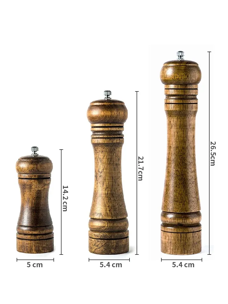Moulins à sel et à poivre vintage en bois, réglables, à mouvement manuel et mécanisme en céramique 6