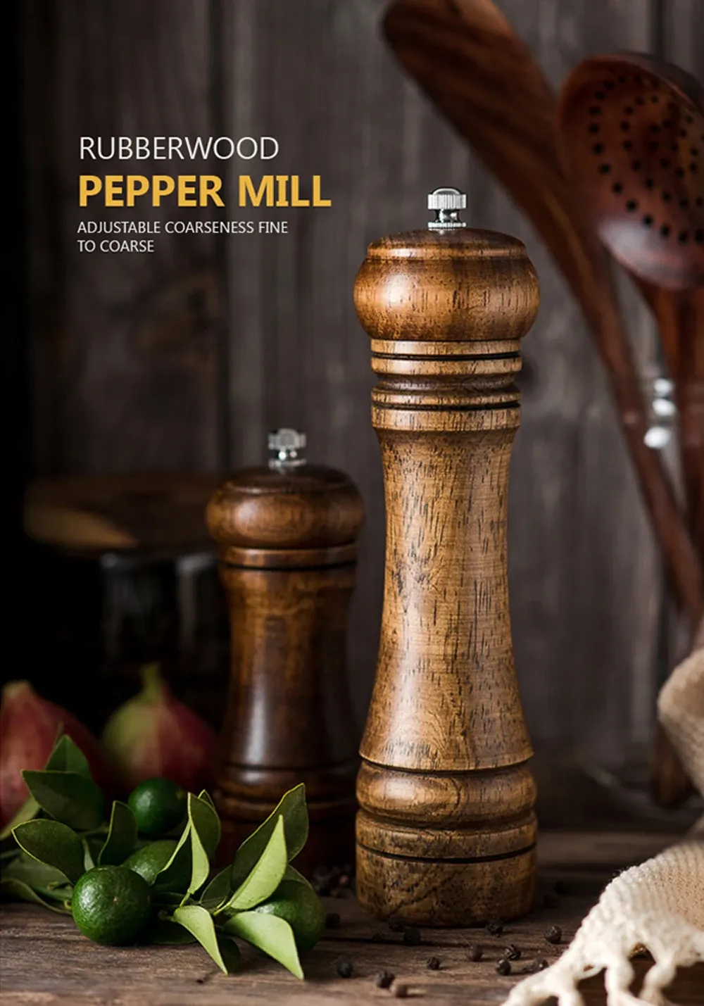 Moulin à sel et à poivre vintage en bois