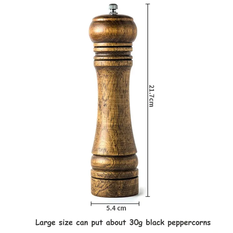 Moulins à sel et à poivre vintage en bois, réglables, à mouvement manuel et mécanisme en céramique 7