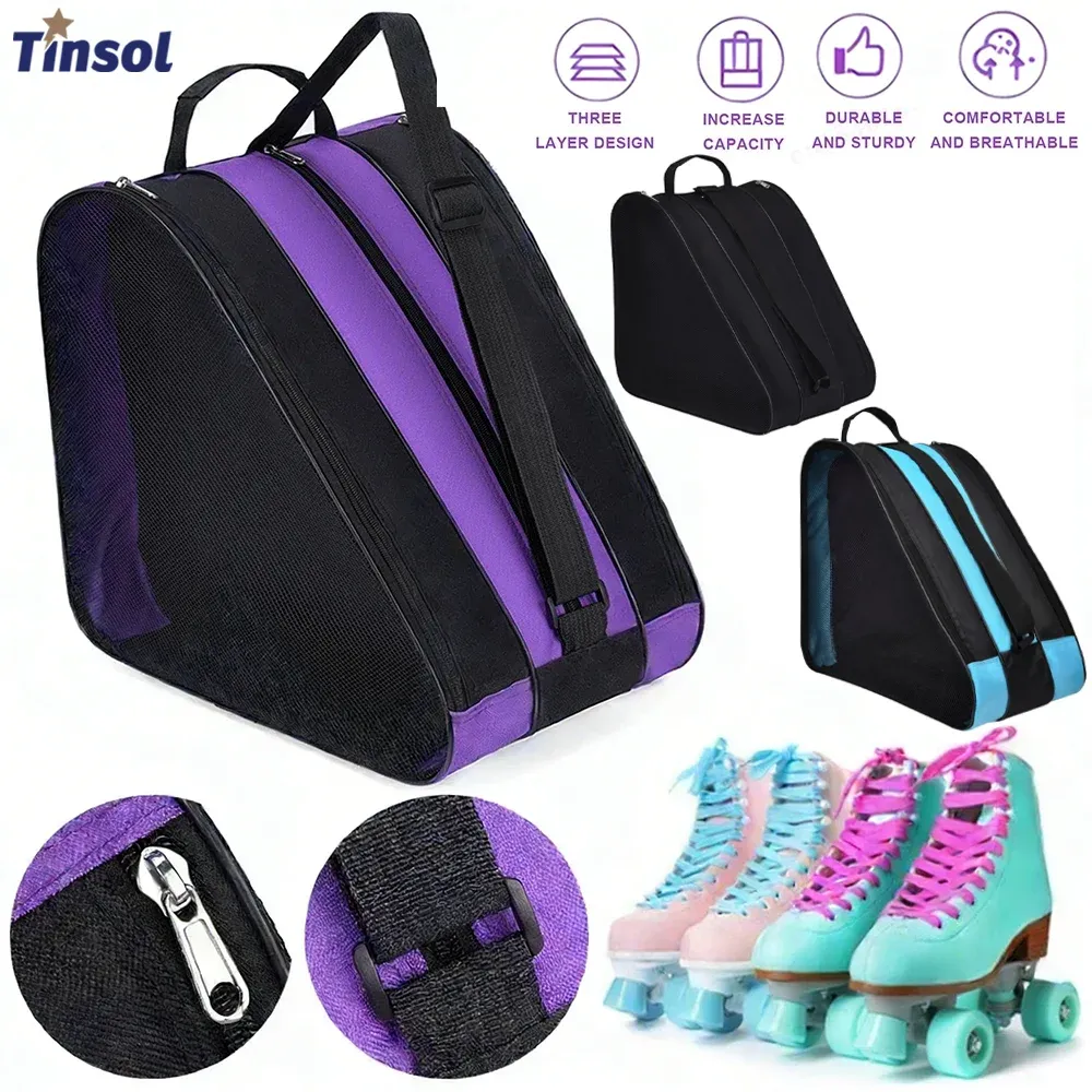 Sac de transport portable pour patins à roulettes, sac de rangement pour patins à glace et patins en ligne pour enfants, grande capacité et respirant