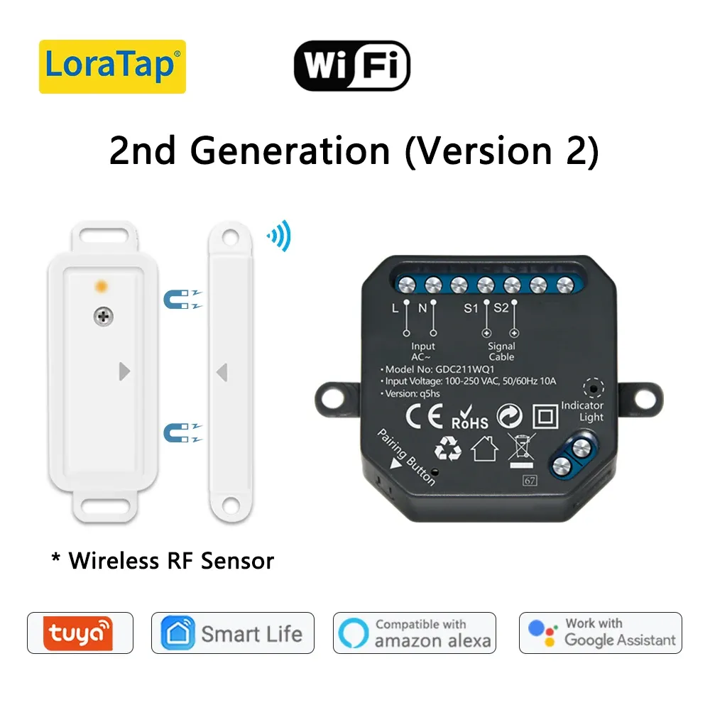 Capteur de porte de garage intelligent LoraTap Tuya, contrôleur d'ouverture WiFi compatible Alexa, commutateur de porte de garage à commande vocale et à distance 7