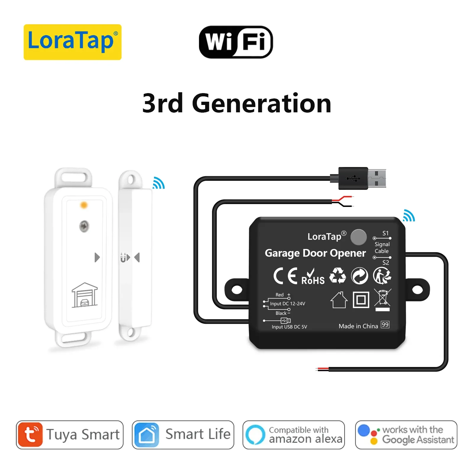 Capteur de porte de garage intelligent LoraTap Tuya, contrôleur d'ouverture WiFi compatible Alexa, commutateur de porte de garage à commande vocale et à distance 8