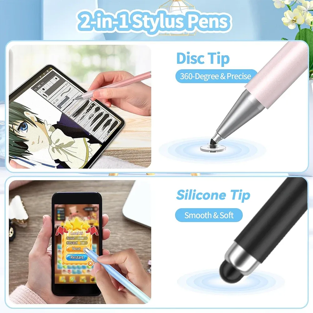 Stylet 2 en 1 pour écrans tactiles capacitifs, compatible iPad, iPhone, Android et Samsung 6