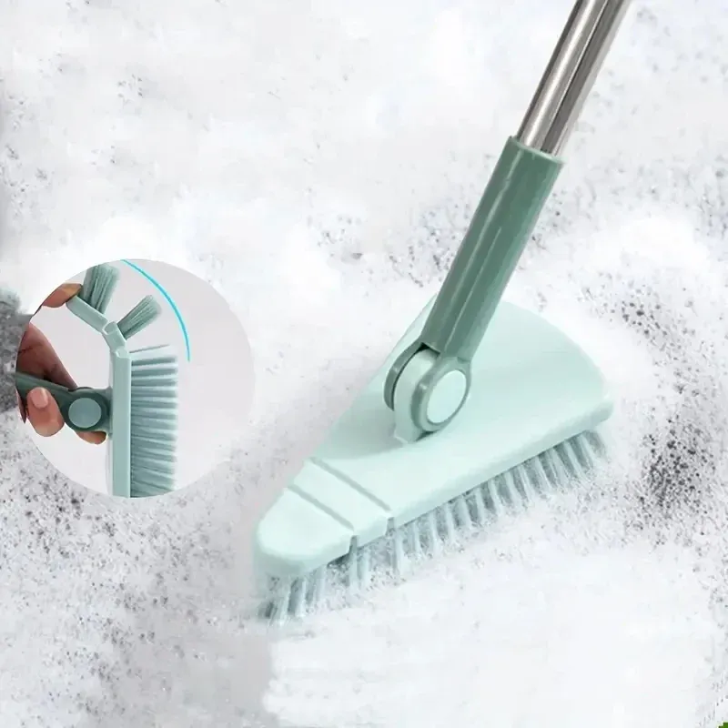Brosse triangulaire à long manche et poils durs pour le nettoyage des sols et des joints de carrelage de salle de bain 2