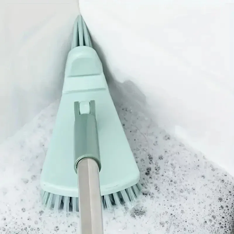 Brosse triangulaire à long manche et poils durs pour le nettoyage des sols et des joints de carrelage de salle de bain 4