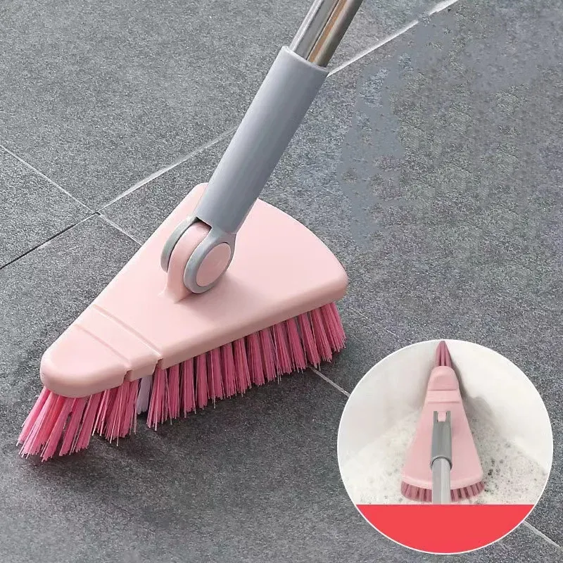 Brosse triangulaire à long manche et poils durs pour le nettoyage des sols et des joints de carrelage de salle de bain 7