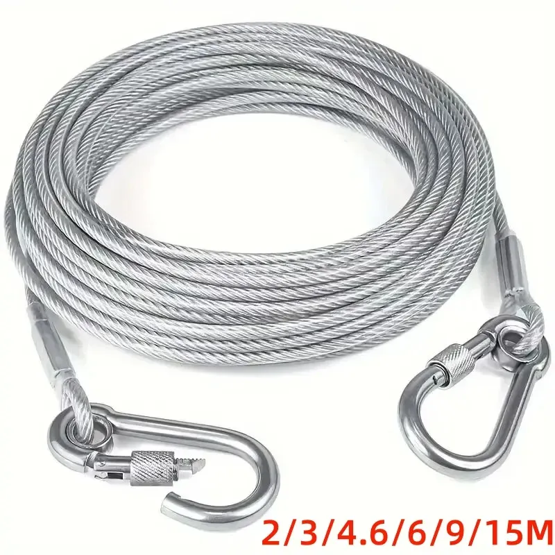 Laisse d'arrimage à double tête pour chien en câble d'acier antirouille avec boucle métallique, pour usage extérieur - Image 1