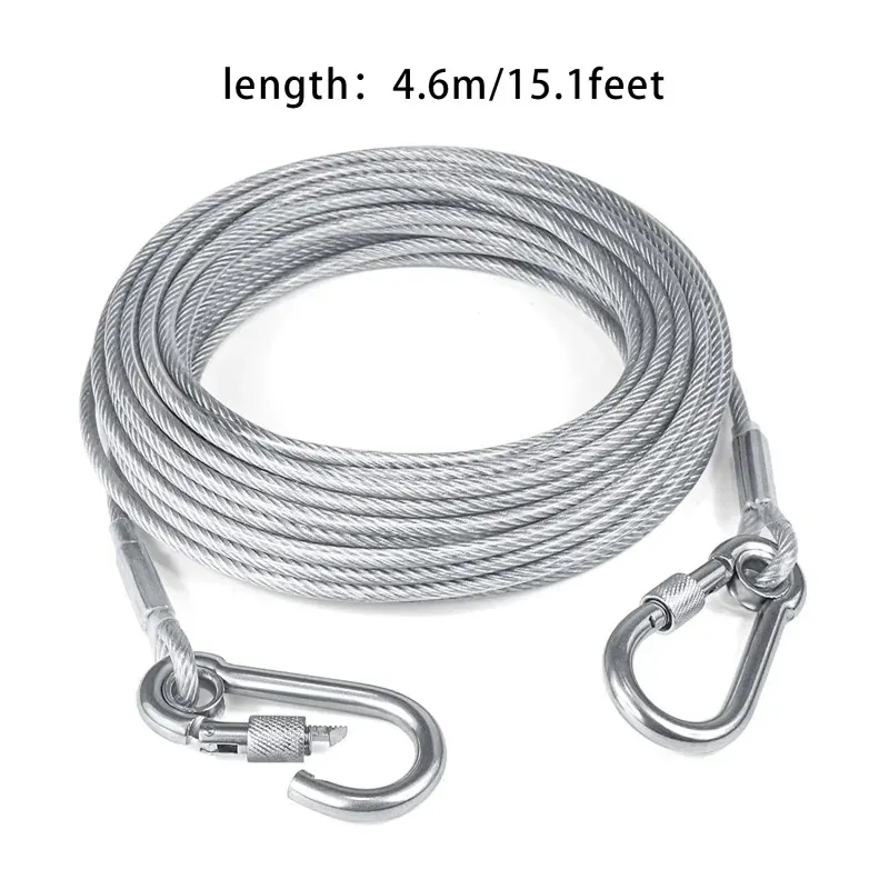 Laisse d'arrimage à double tête pour chien en câble d'acier antirouille avec boucle métallique, pour usage extérieur 7