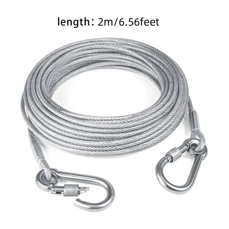Laisse d'arrimage à double tête pour chien en câble d'acier antirouille avec boucle métallique, pour usage extérieur 8