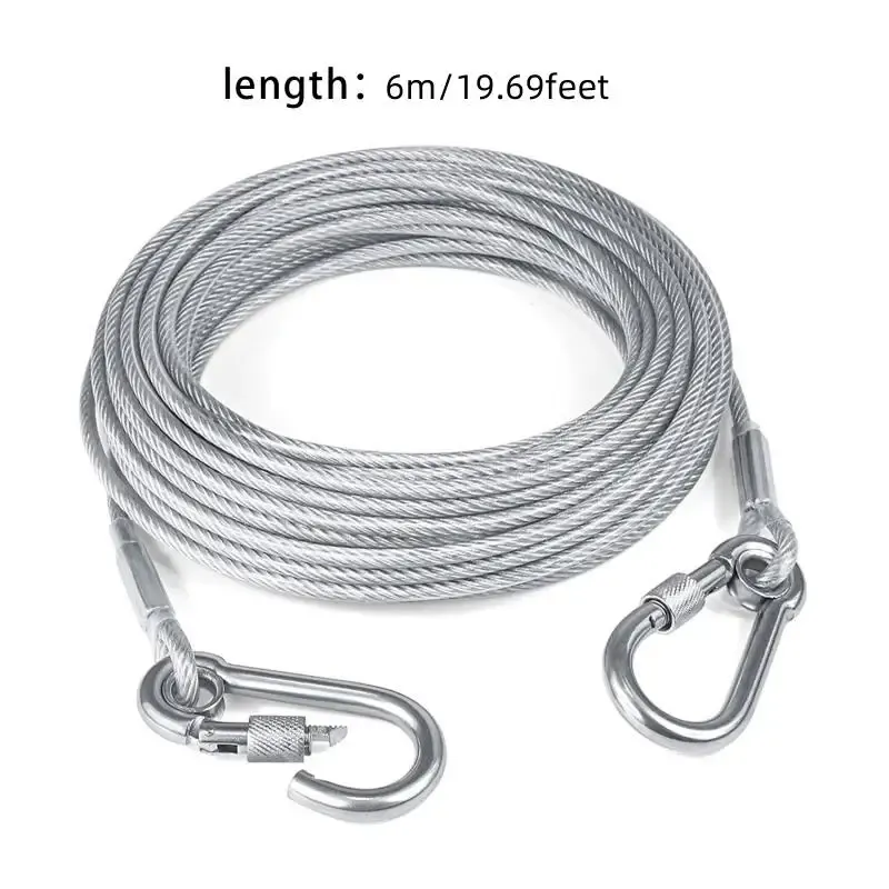 Laisse d'arrimage à double tête pour chien en câble d'acier antirouille avec boucle métallique, pour usage extérieur 12