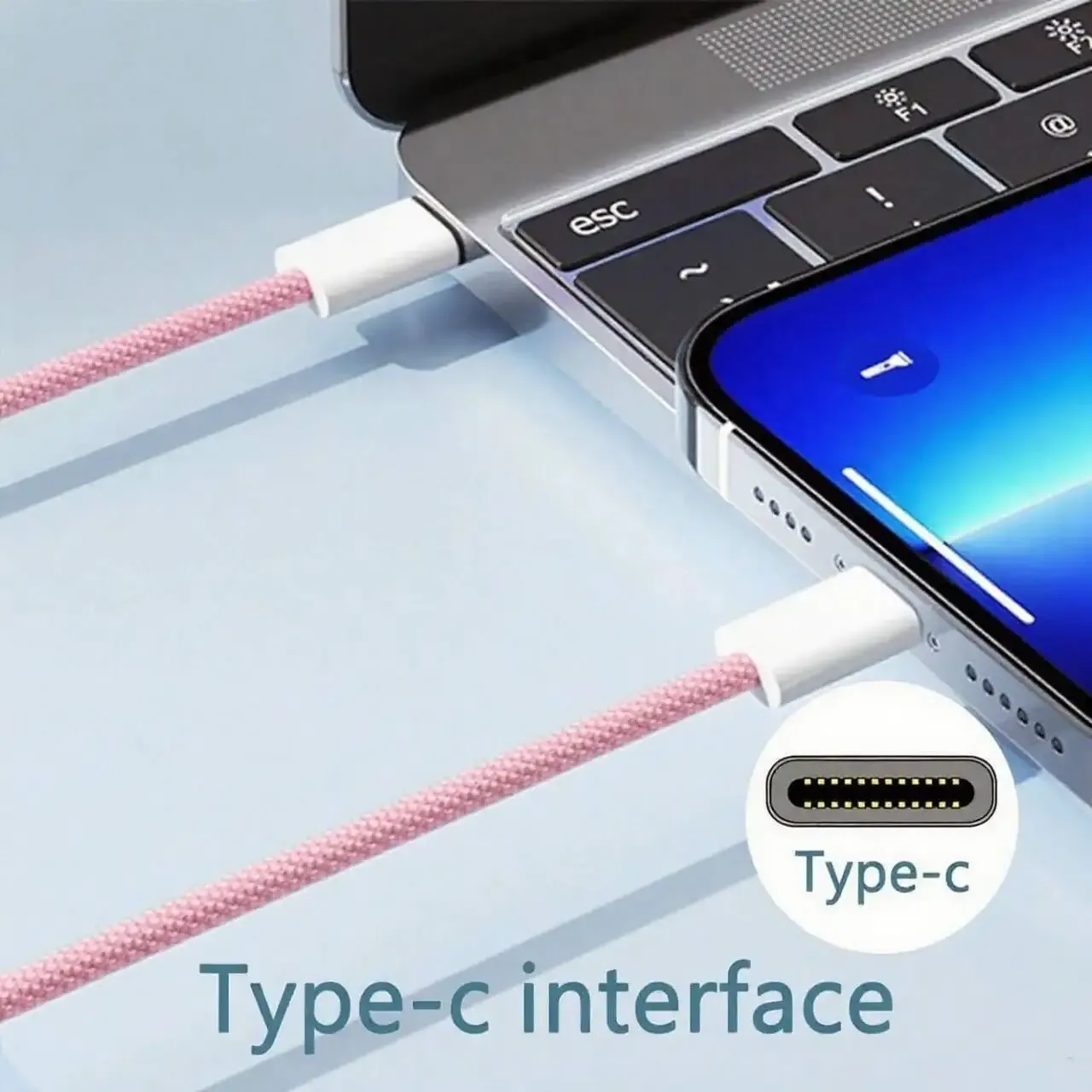 Câble de charge rapide USB-C vers USB-C tressé en nylon 60 W PD pour iPhone 17, 16, 15 / Pro Max, compatible Samsung Type-C 3