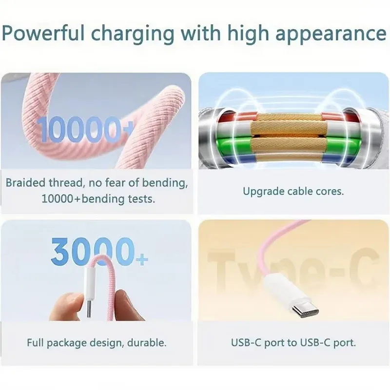 Câble USB-C tressé enroulé, mise en valeur du design