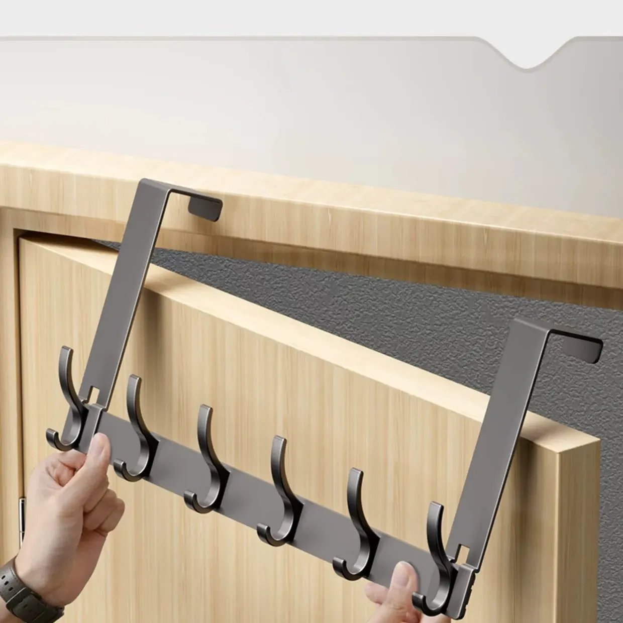 Porte-manteau en aluminium à suspendre sur porte, sans perçage, 7 crochets 3