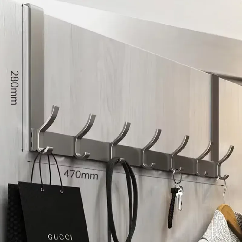 Porte-manteau en aluminium à suspendre sur porte, sans perçage, 7 crochets 6