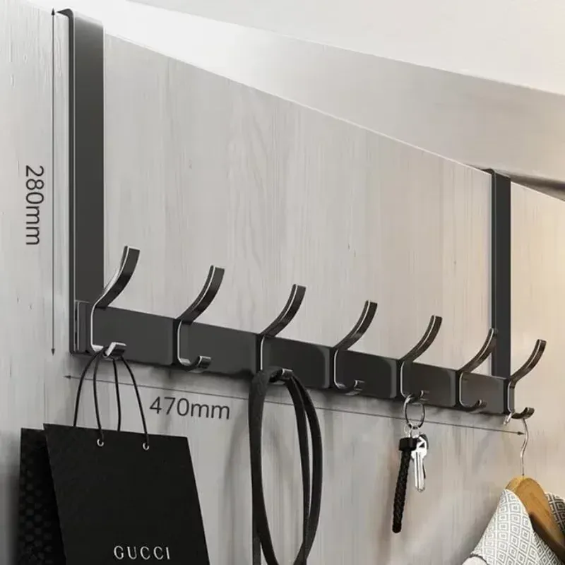 Porte-manteau en aluminium à suspendre sur porte, sans perçage, 7 crochets 7