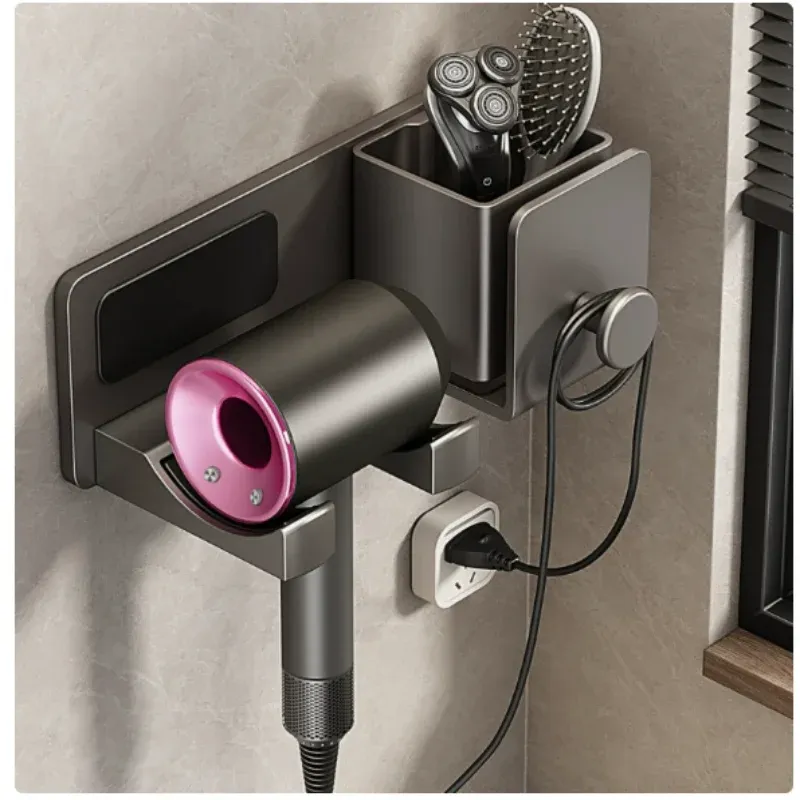 Étagère murale de salle de bain avec support pour sèche-cheveux et boîte de rangement - Image 1