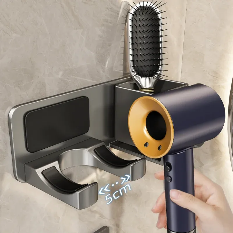 Étagère murale de salle de bain avec support pour sèche-cheveux et boîte de rangement 5