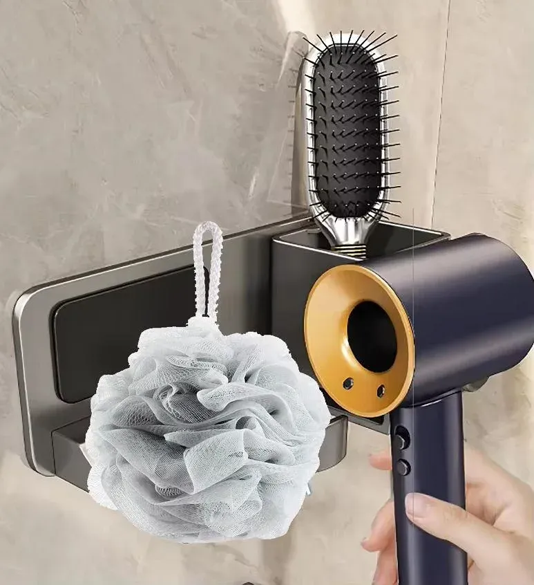 Étagère murale de salle de bain avec support pour sèche-cheveux et boîte de rangement 8
