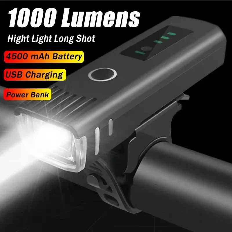 Lampe avant de vélo rechargeable USB, 1000 lumens, LED, pour VTT et vélo de route