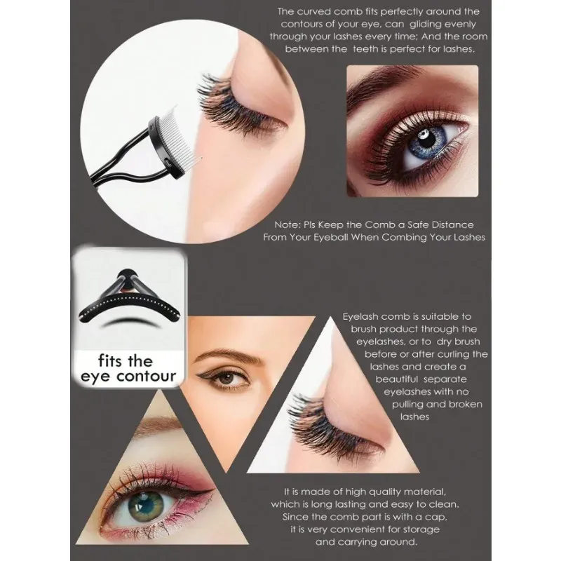 Séparateur de cils ergonomique incurvé avec couvercle anti-poussière, lot de 1 ou 2 pièces 5