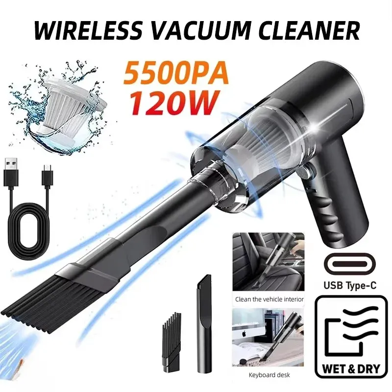 Aspirateur sans fil 120 W, haute puissance, noir, double usage maison et voiture, aspirateur portatif puissant