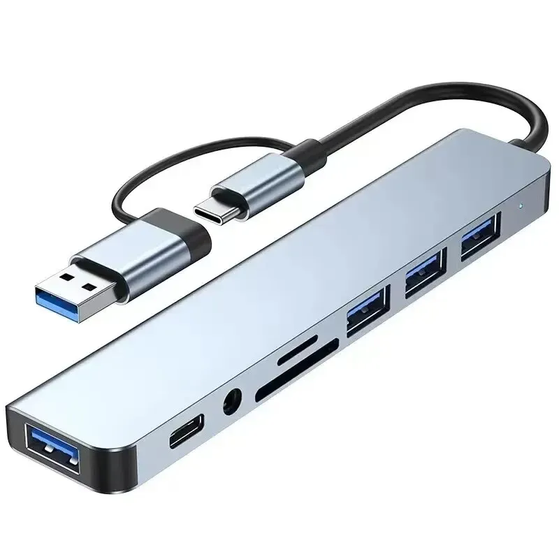 Hub USB 8-en-2 avec lecteur de cartes, port USB-C, USB 3.0/2.0, SD/TF et station d'accueil 5