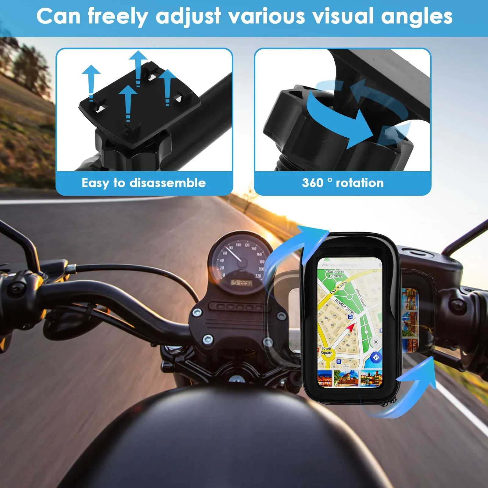 Sac de support de téléphone rotatif 360° pour vélo et moto, étanche, compatible écran tactile 4