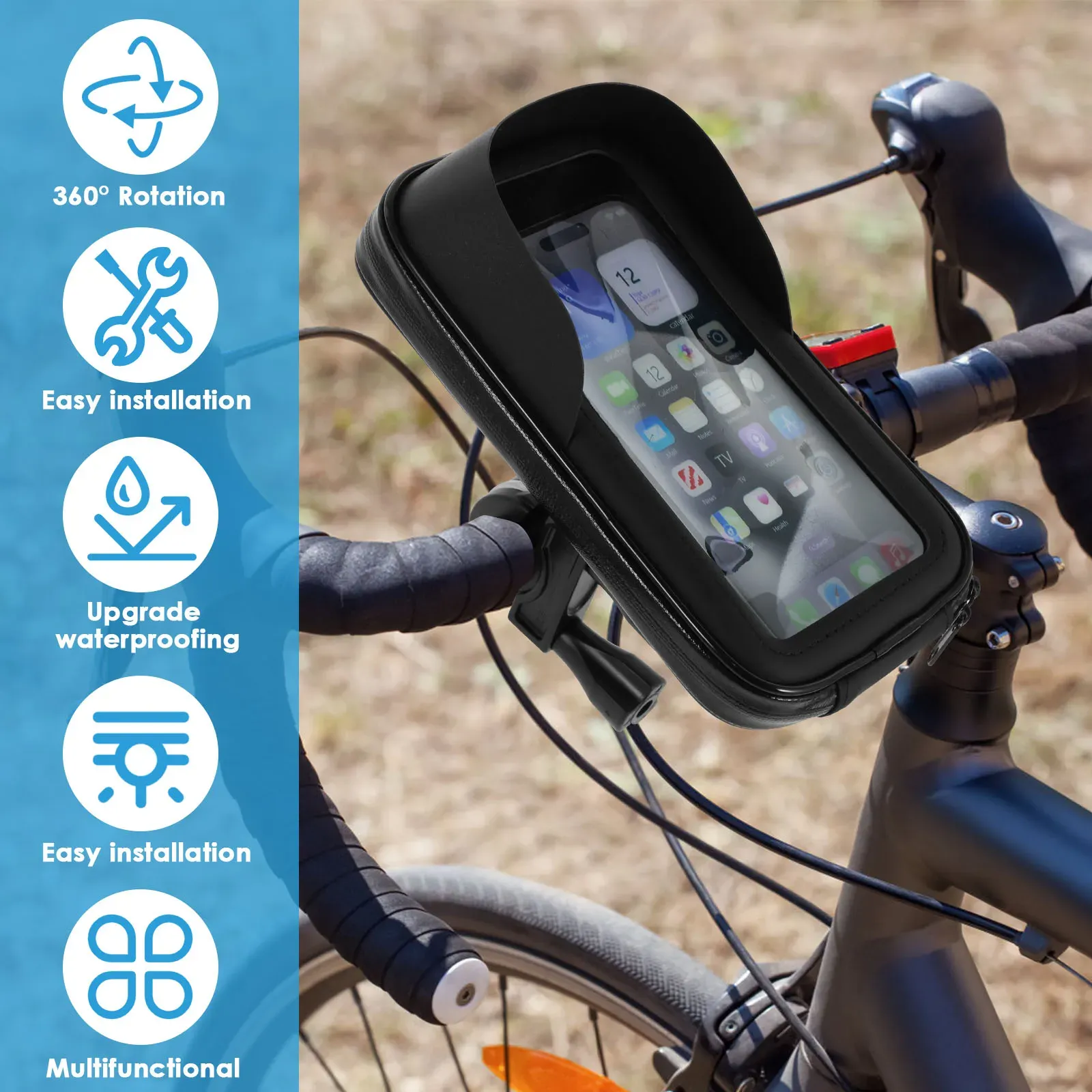 Sac de support de téléphone rotatif 360° pour vélo et moto, étanche, compatible écran tactile 5