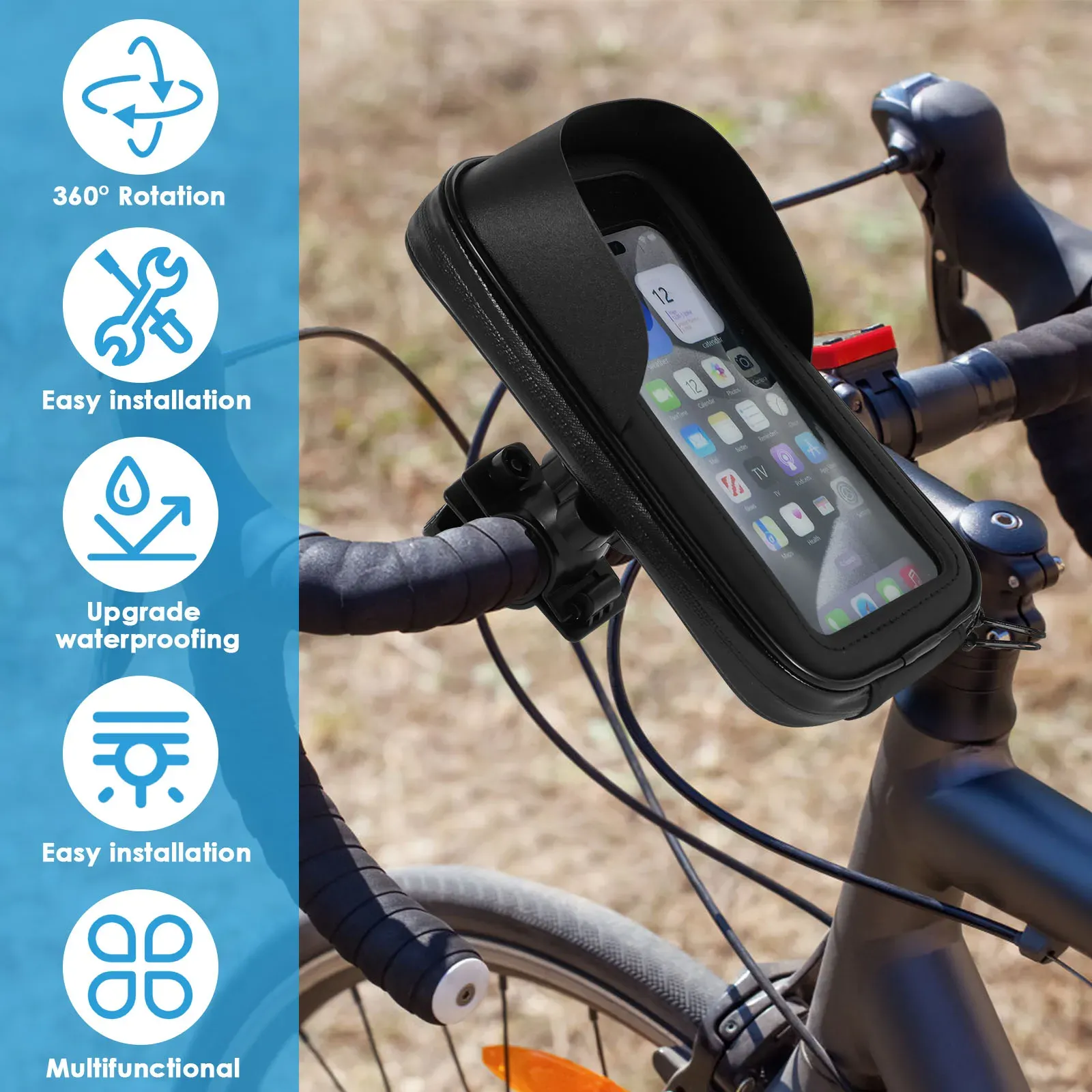 Support de téléphone installé sur un guidon