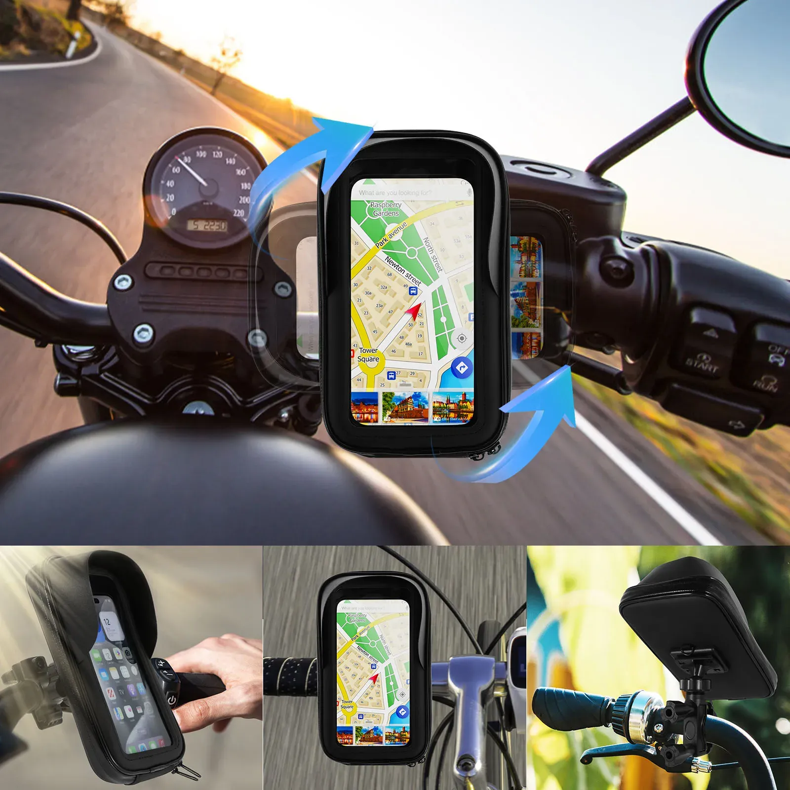 Gros plan sur le support étanche pour téléphone de vélo