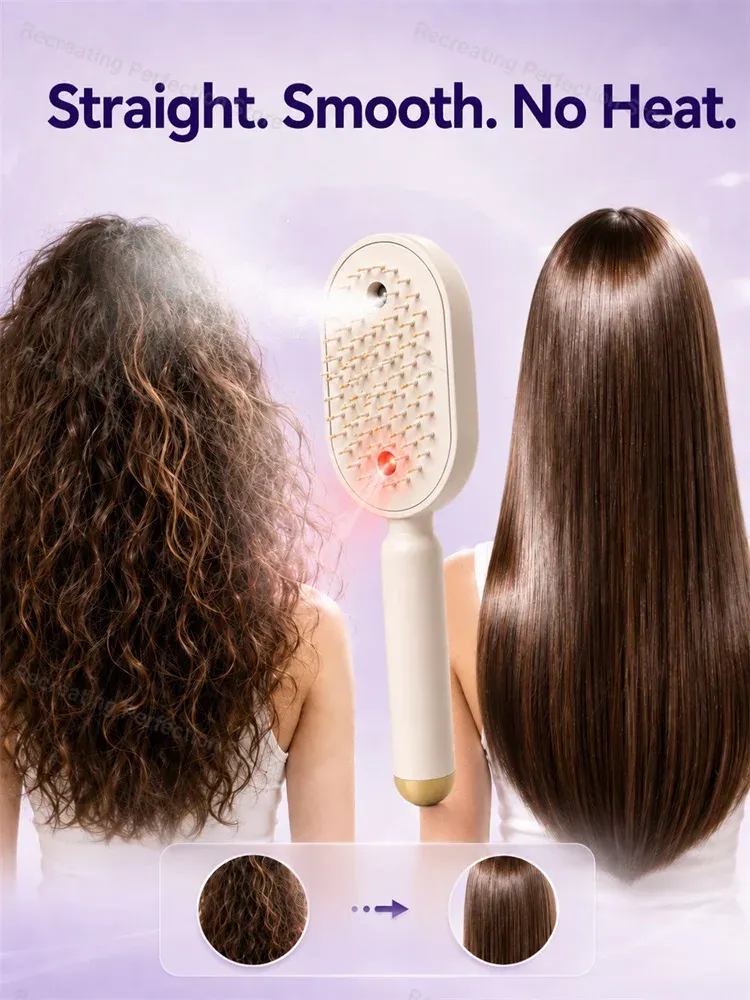 Brosse lissante électrique sans chaleur avec brumisateur, thérapie par lumière rouge et massage du cuir chevelu, sans fil, à charge rapide 2