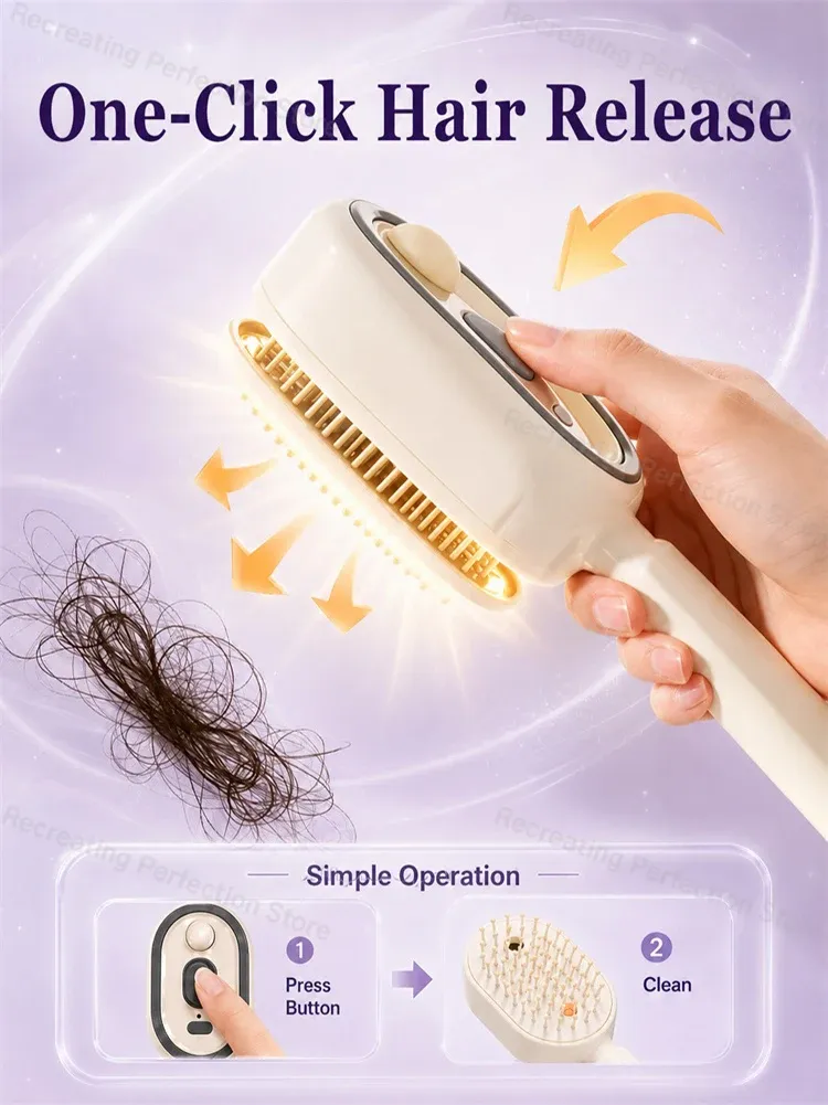 Brosse lissante électrique sans chaleur avec brumisateur, thérapie par lumière rouge et massage du cuir chevelu, sans fil, à charge rapide 5