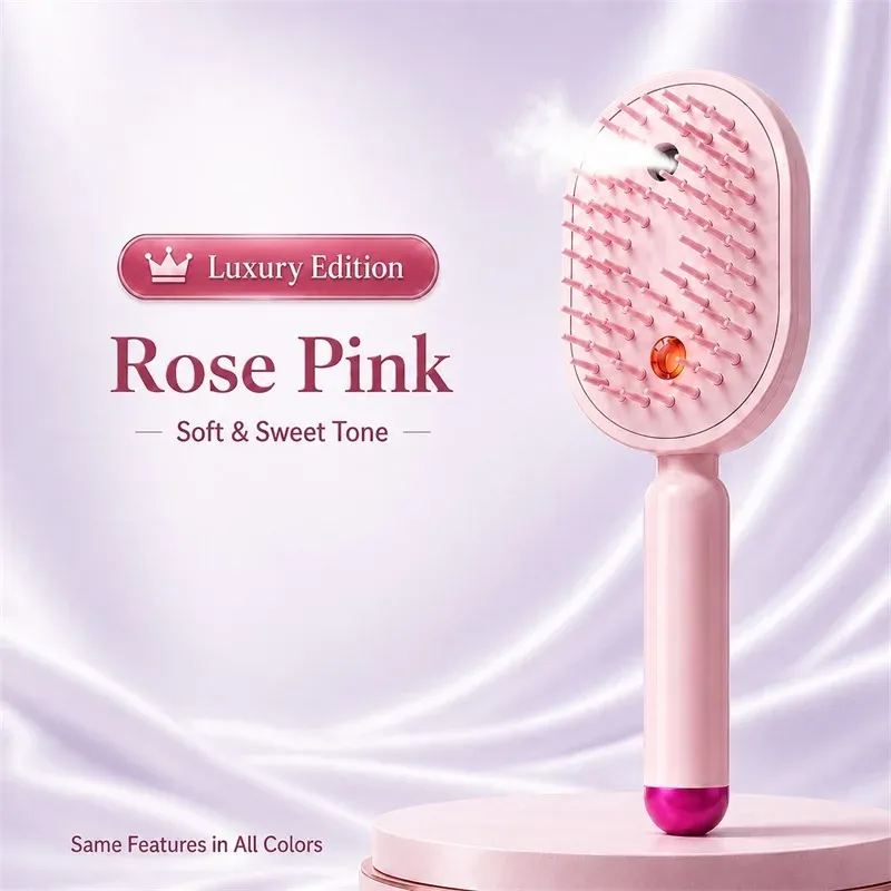 Brosse lissante électrique sans chaleur avec brumisateur, thérapie par lumière rouge et massage du cuir chevelu, sans fil, à charge rapide 8
