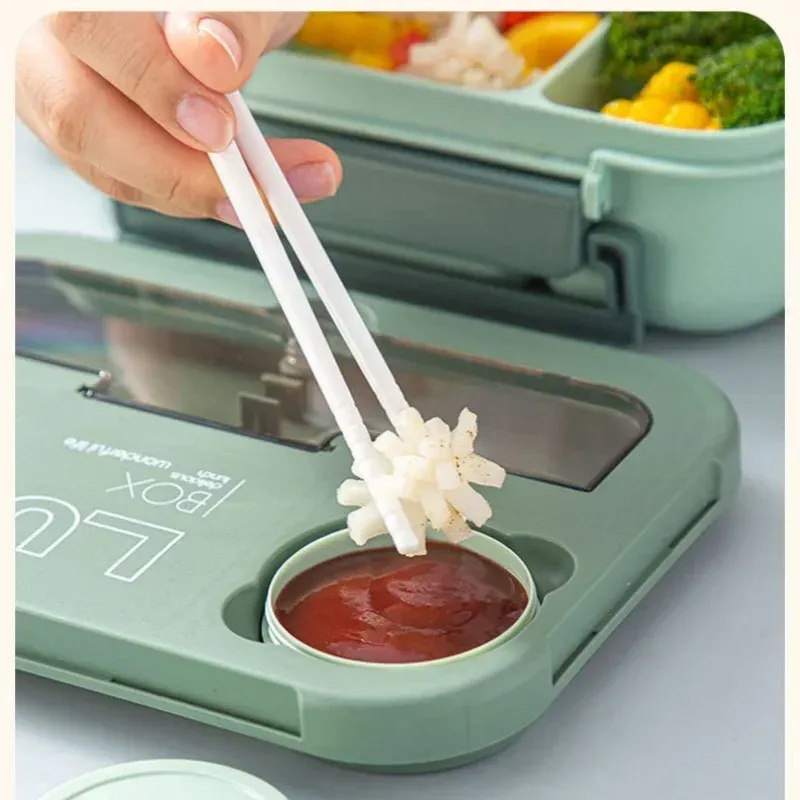Boîte à déjeuner portable 1300 ml avec compartiments, boîte bento de bureau pour enfants et étudiants, avec fourchette et cuillère, récipient de conservation des aliments compatible micro-ondes 4