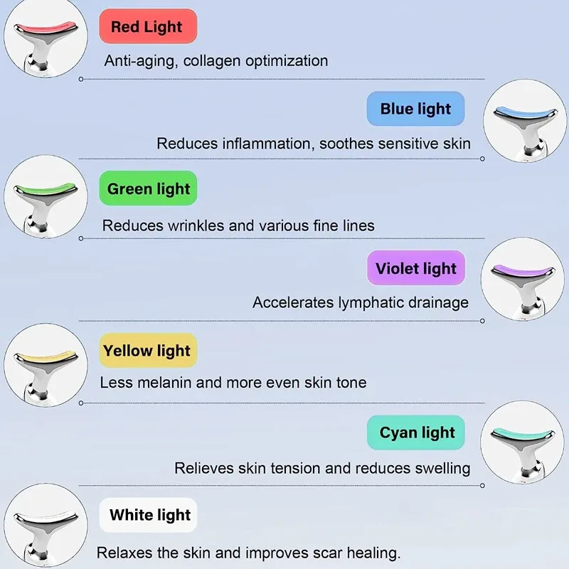 Masseur liftant visage et cou, 7 couleurs, appareil raffermissant pour la peau, thérapie photonique LED anti-rides, réducteur de double menton 2
