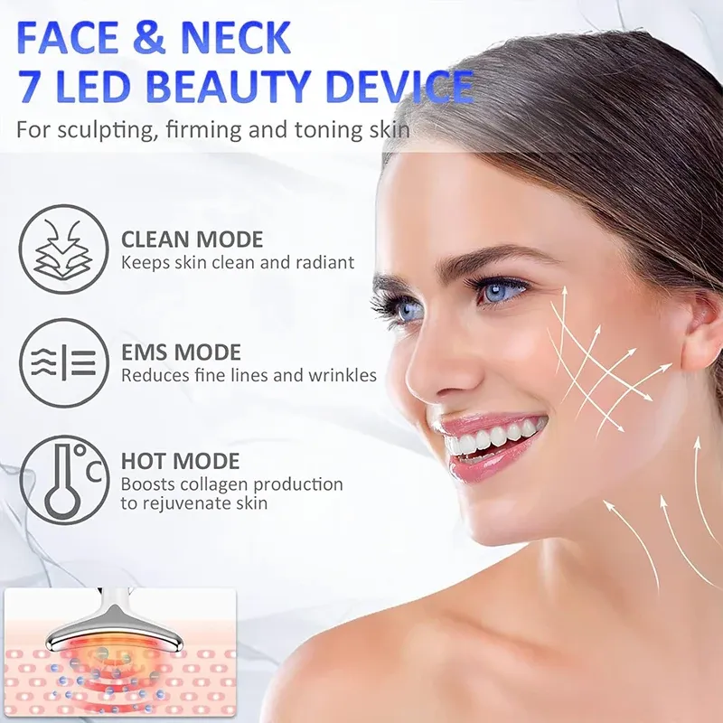 Masseur liftant visage et cou, 7 couleurs, appareil raffermissant pour la peau, thérapie photonique LED anti-rides, réducteur de double menton 5