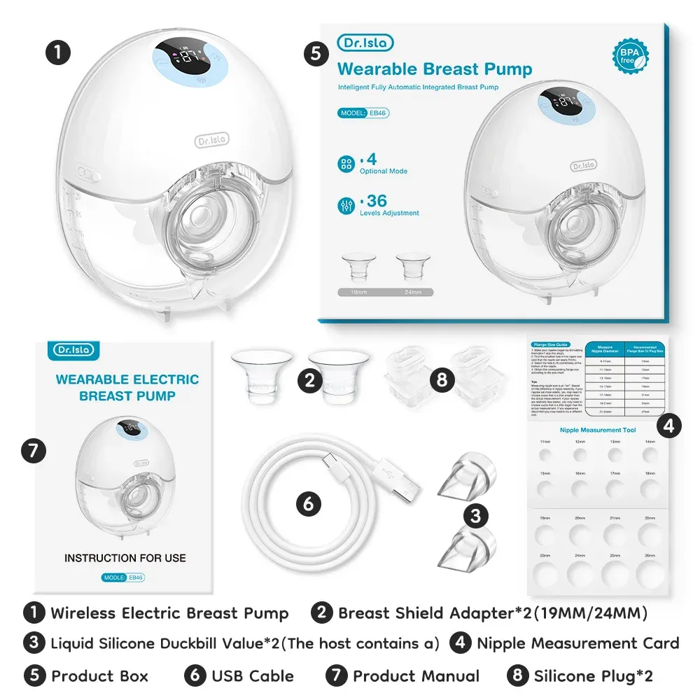 Tire-lait électrique portable et mains libres, léger et confortable, avec écran LED, 4 modes et 36 niveaux 6
