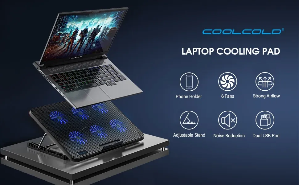 Support de refroidissement Coolcold pour ordinateur portable vue d'ensemble