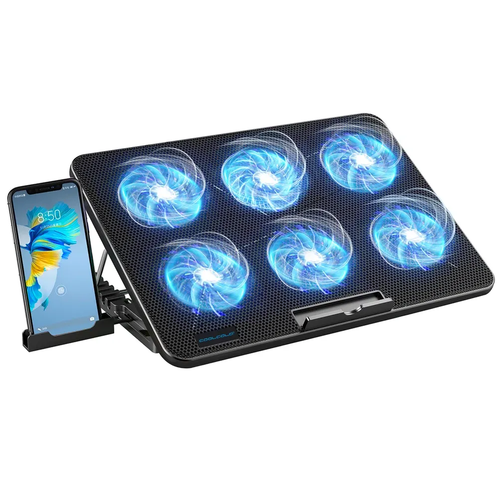 Coolcold Support de refroidissement pour ordinateur portable 15,6 à 17,3 pouces avec 6 ventilateurs silencieux, 7 vitesses réglables et support pour téléphone 7