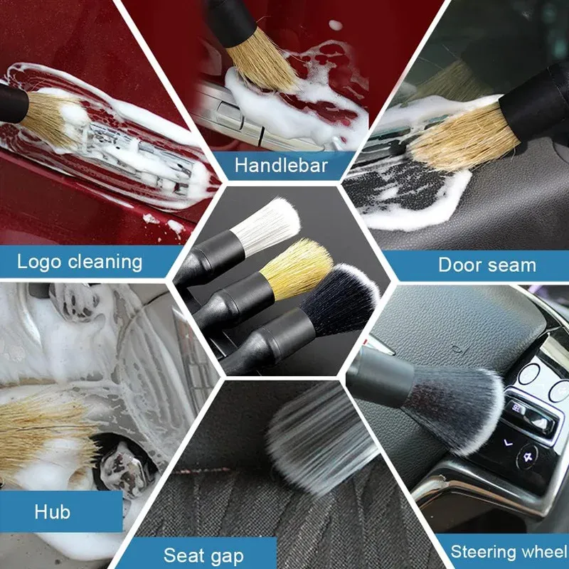 Kit de brosses de nettoyage automobile : brosse anti-poussière intérieure, brosse pour grilles d'aération de tableau de bord, brosse pour jantes 3