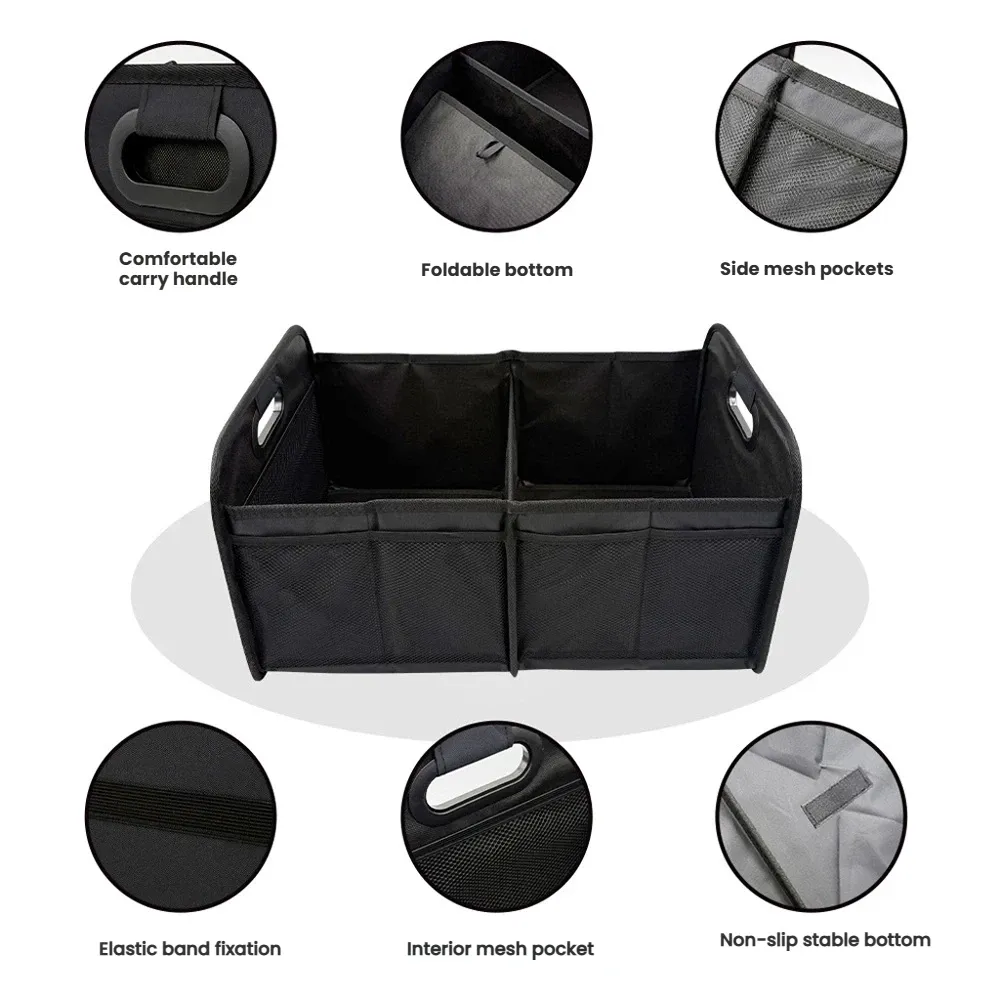 Organisateur de coffre pliable et portable 40 L avec filet latéral, boîte de rangement multifonctionnelle pour voiture et camping 5