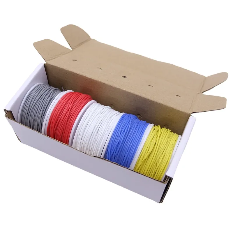 Boîte de fil de cuivre ultra-souple (kit de 5 couleurs), fil électrique en cuivre étamé isolé en silicone flexible et résistant à la chaleur, 30/28/26/24/22/20 AWG 5