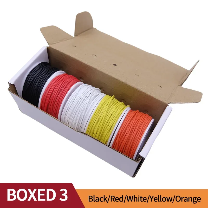Boîte de fil de cuivre ultra-souple (kit de 5 couleurs), fil électrique en cuivre étamé isolé en silicone flexible et résistant à la chaleur, 30/28/26/24/22/20 AWG 9