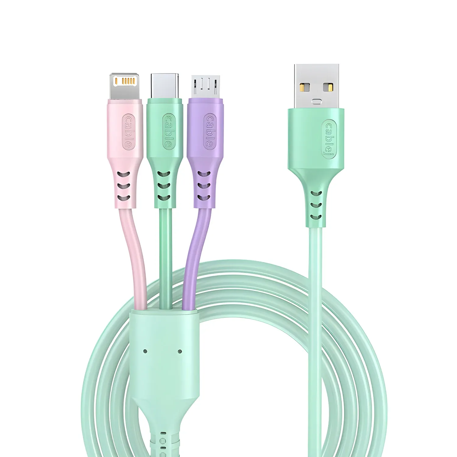 Câble de charge 3 en 1 USB avec connecteurs Lightning, Micro-USB et USB-C, compatible iPhone 12, 13, 14 et Xiaomi