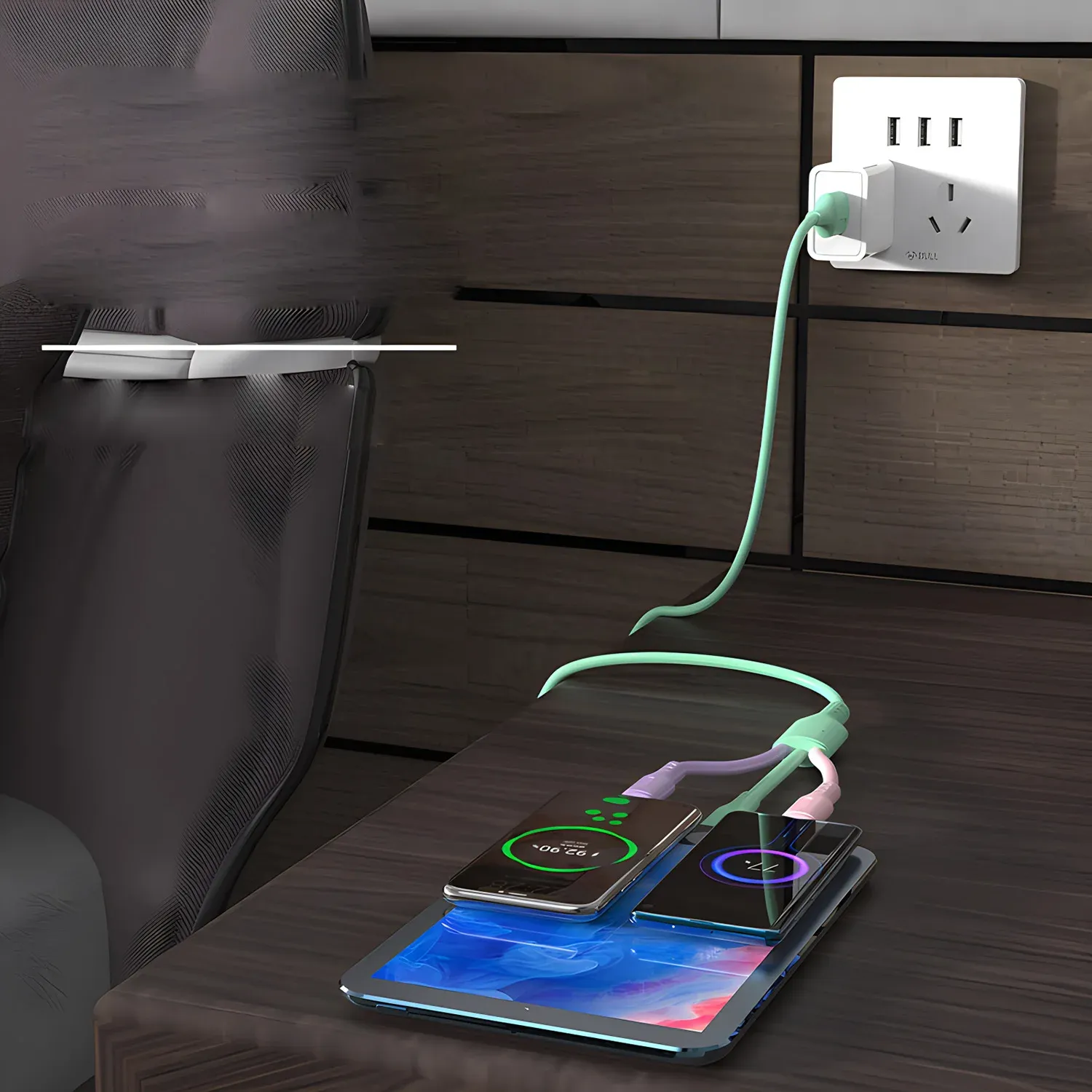 Câble de charge 3 en 1 USB avec connecteurs Lightning, Micro-USB et USB-C, compatible iPhone 12, 13, 14 et Xiaomi 2