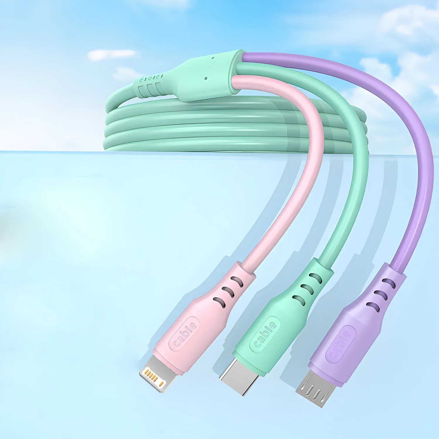 Câble de charge 3 en 1 USB avec connecteurs Lightning, Micro-USB et USB-C, compatible iPhone 12, 13, 14 et Xiaomi 4